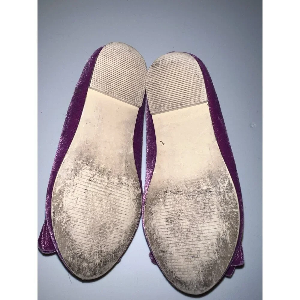 JANIE AND JACK Pink Velvet Bow Flat Ballerina Shoes Sz 8